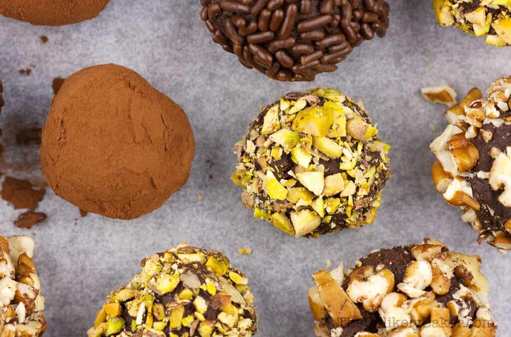 Irish cream truffles on a baking sheet