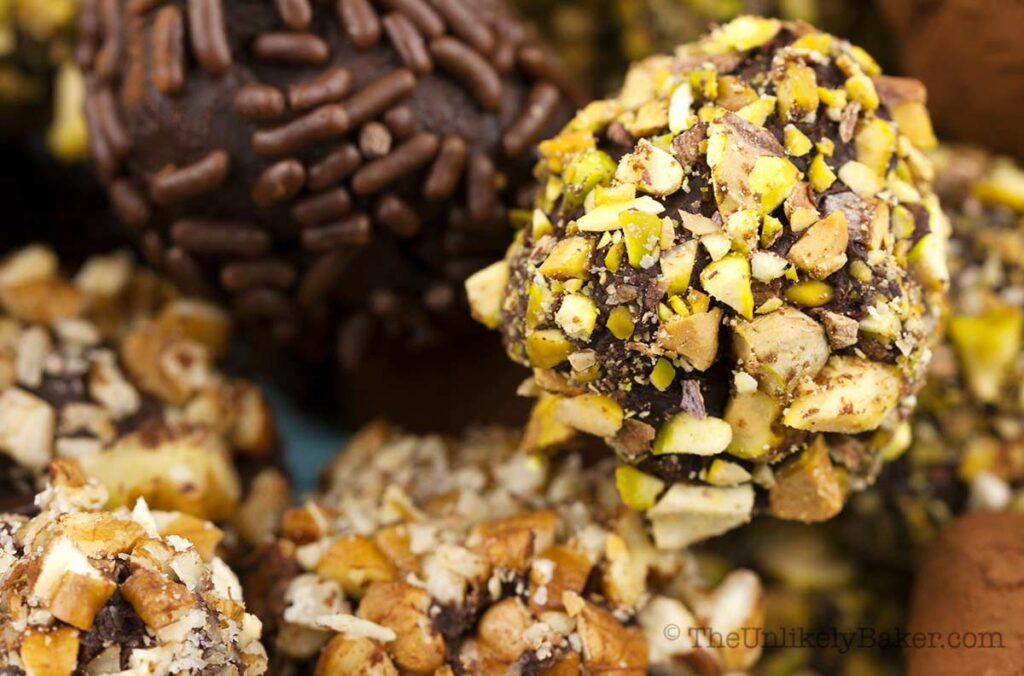 Irish cream truffles coated with chopped pistachios