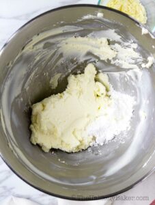 Confectioner's sugar added to cream cheese