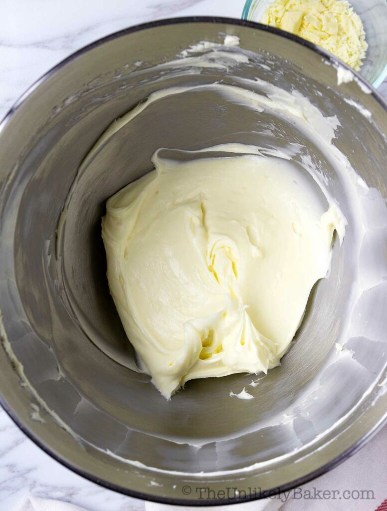 Cream cheese beaten with confectioner's sugar