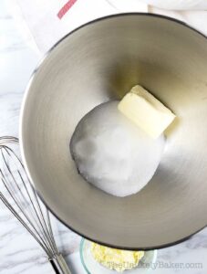 Butter and sugar in a bowl