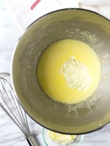 Melted white chocolate added to egg mixture