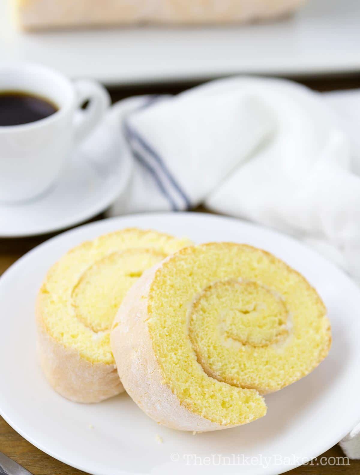 Slices of pianono cake on a plate.