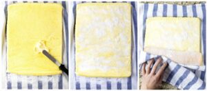 Photo collage showing butter and sugar pianono filling.