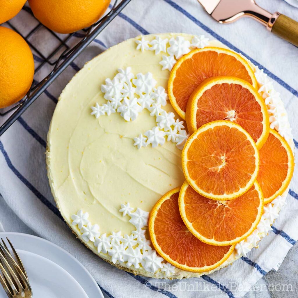 top view of no bake orange cheesecake
