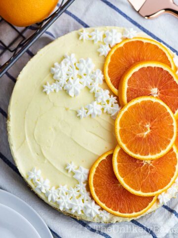 top view of no bake orange cheesecake