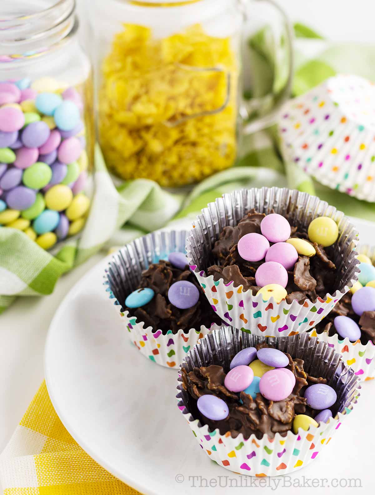 A bunch of crispy choco peanut butter cornflake cookies.