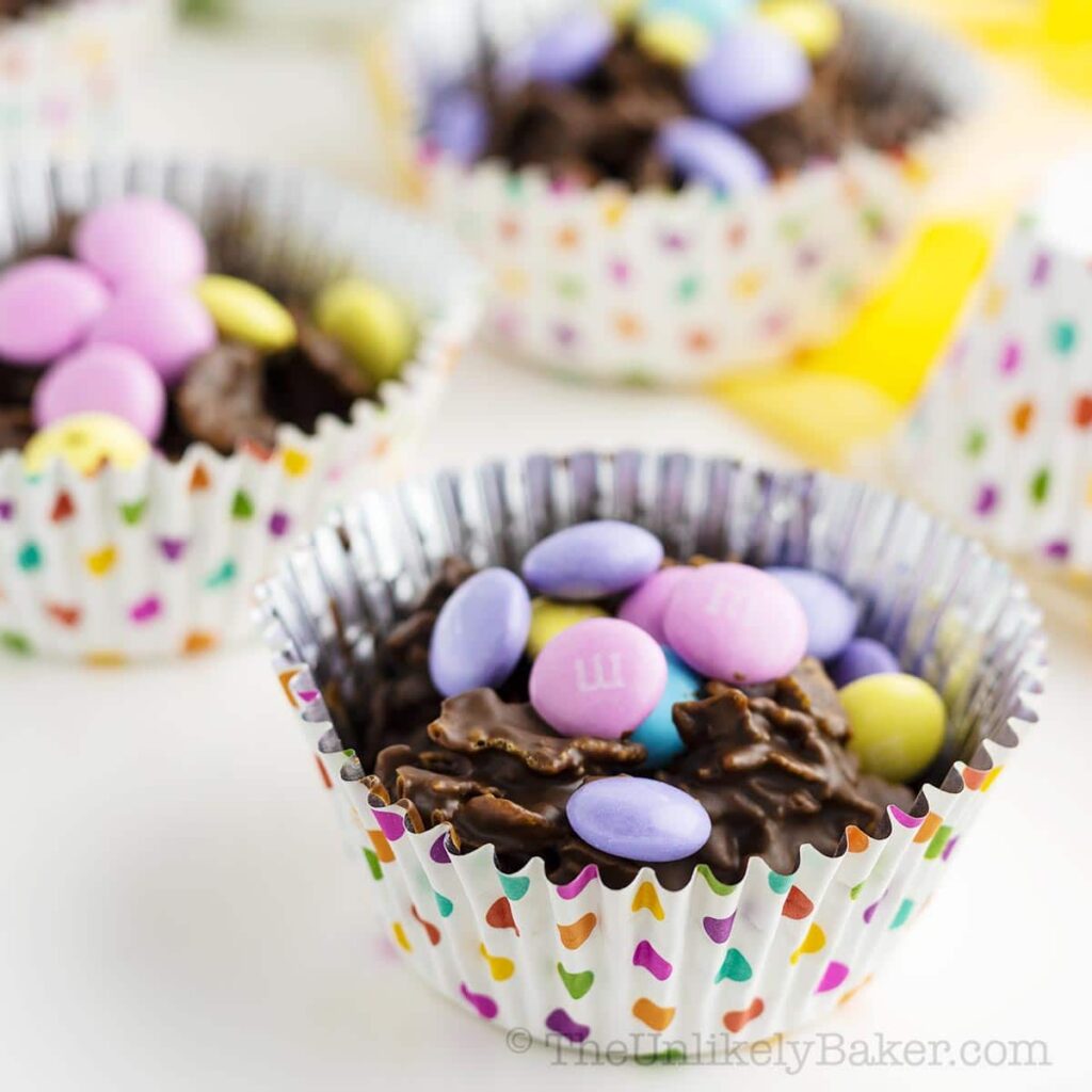 Chocolate cornflakes in a cupcake cup.