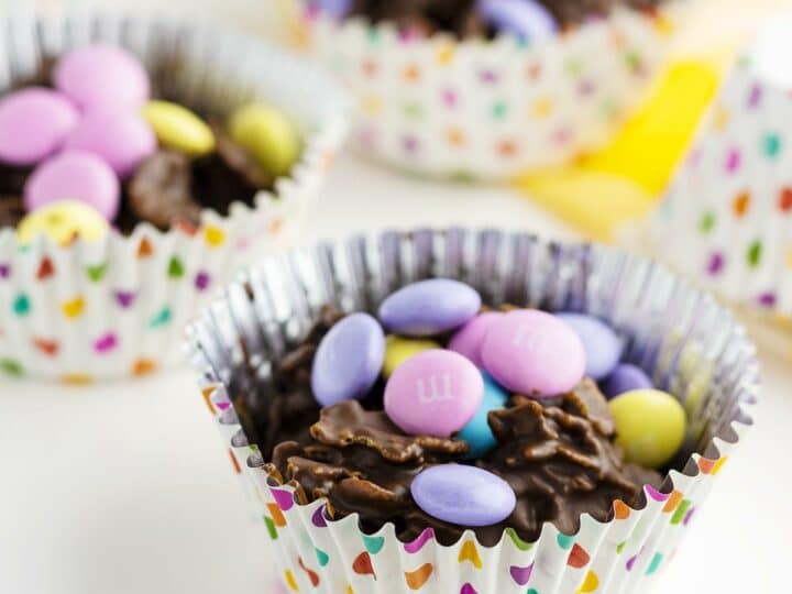 Chocolate cornflakes in a cupcake cup.