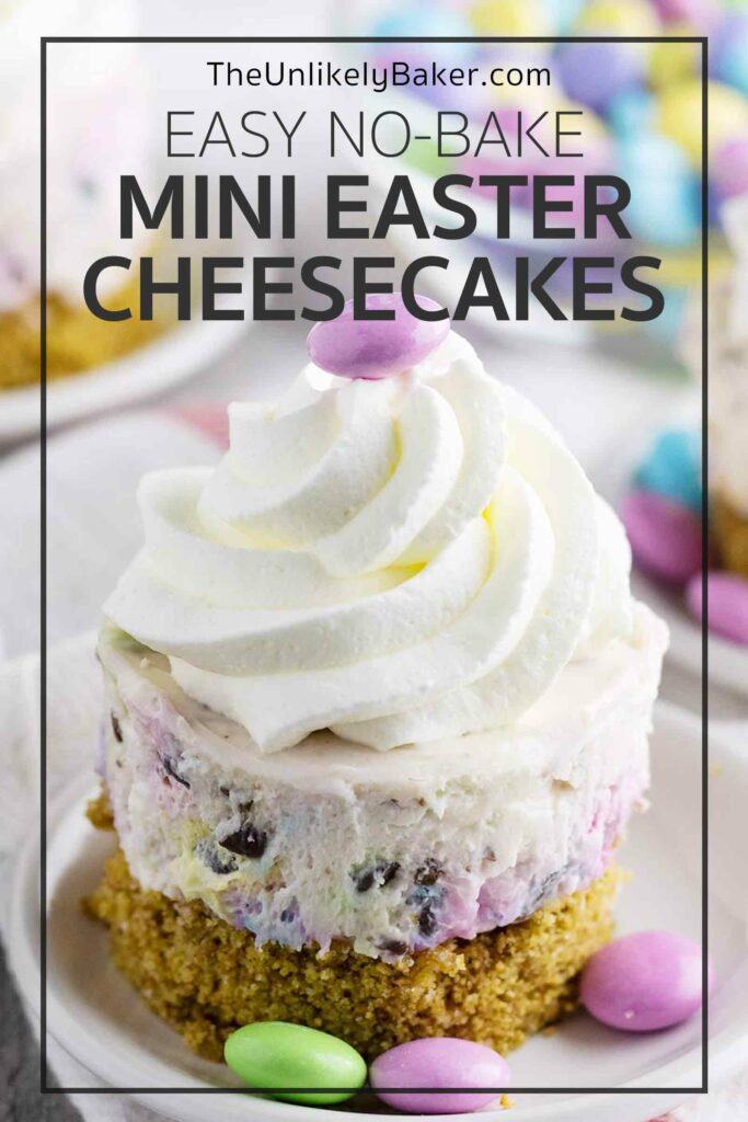 Pin for No-Bake Mini Easter Cheesecakes.