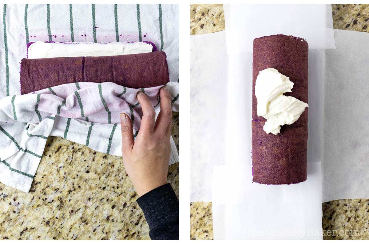 Photo collage - how to fill and frost cake.