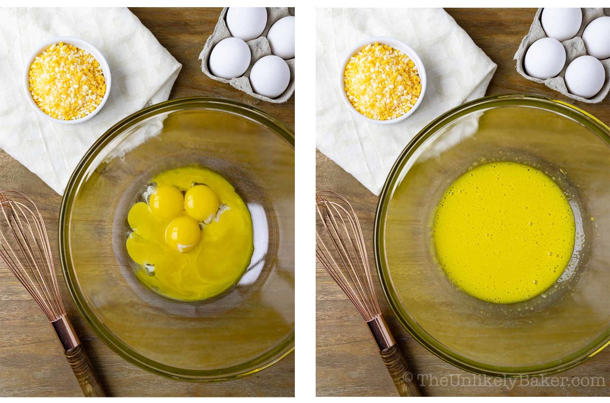 Photo collage - egg yolk mixture beaten until thick.