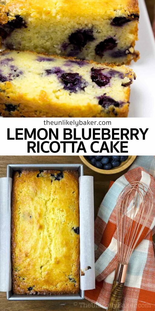 Pin for Lemon Blueberry Ricotta Cake.