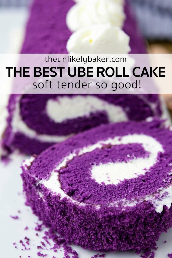 Pin for The Best Ube Roll Cake Recipe.