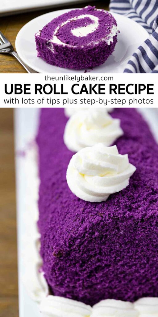 Pin for Soft and Fluffy Ube Cake Roll.