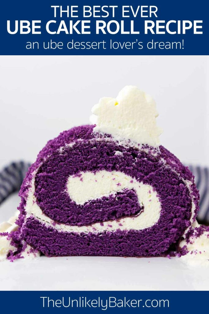 Pin for Soft and Fluffy Ube Cake Roll.