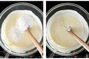 Photo collage - cornstarch added to tart filling.