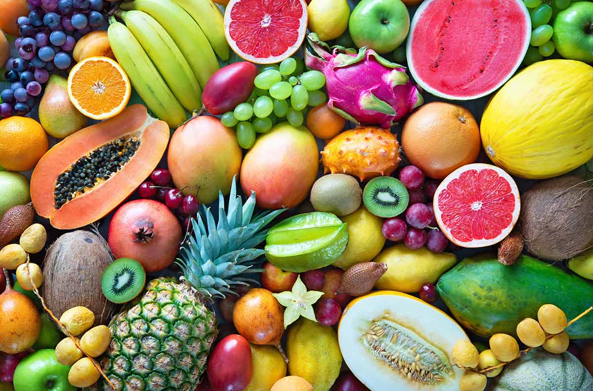 Photo of various tropical fruits.