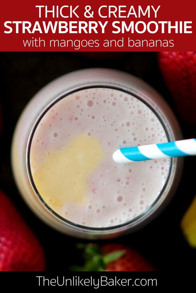 Pin for Strawberry Mango Smoothie with Bananas.