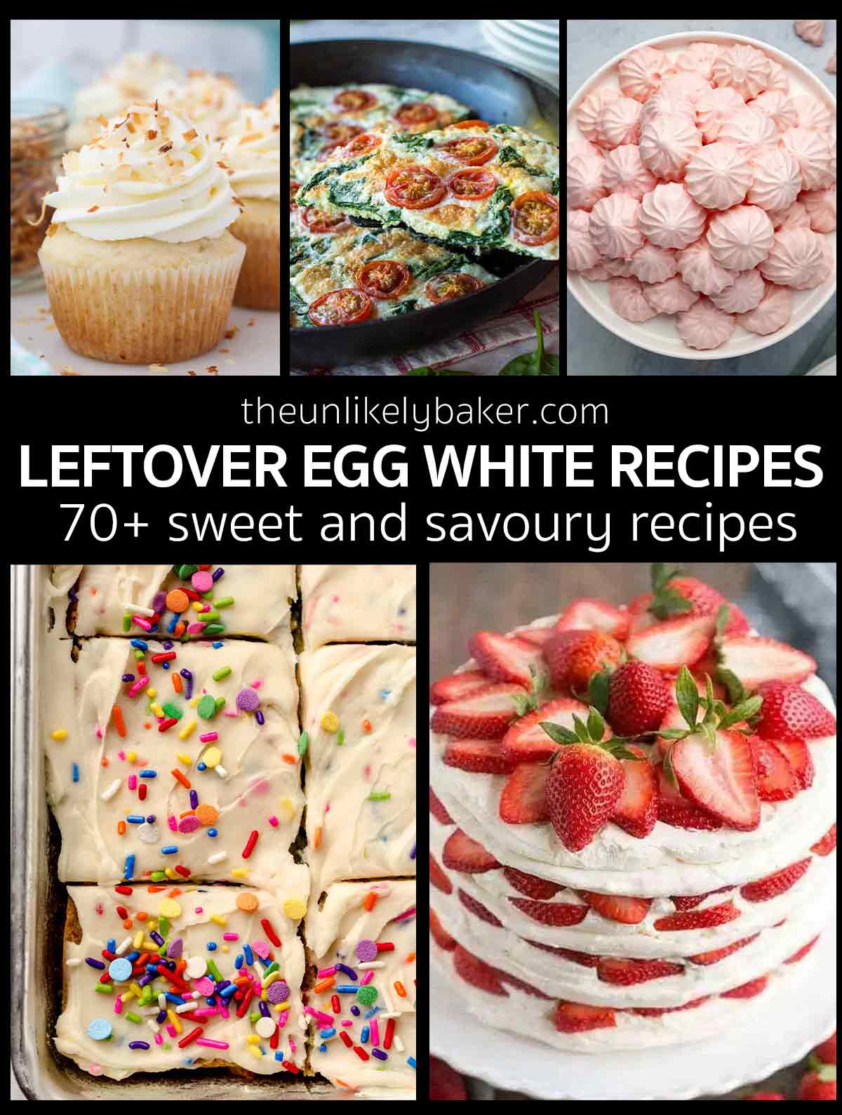 Photo collage - recipes made with leftover egg whites.