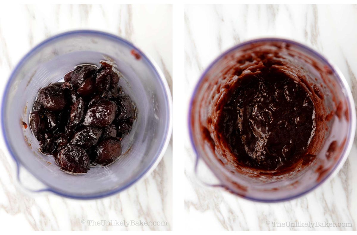 Photo collage - how to puree roasted cherries.