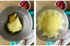 Photo collage - egg added to creamed butter.
