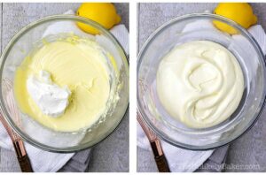Photo collage - whipped cream added to cream cheese mixture.