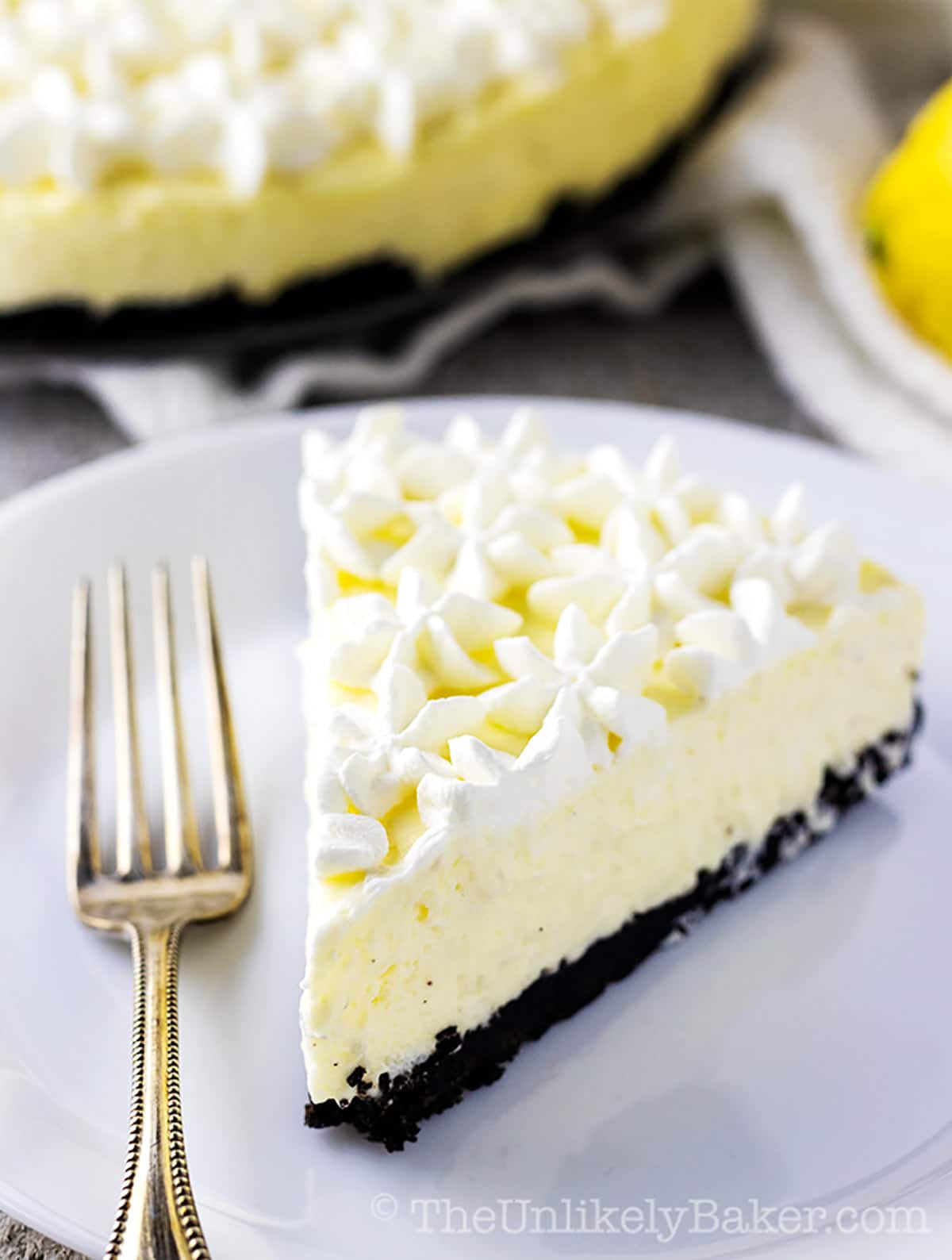 A slice of lemon cheesecake recipe no bake.