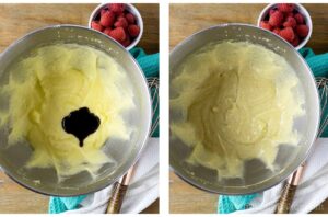 Photo collage - vanilla paste added to cake batter.