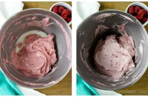 Photo collage - milk added to raspberry buttercream.