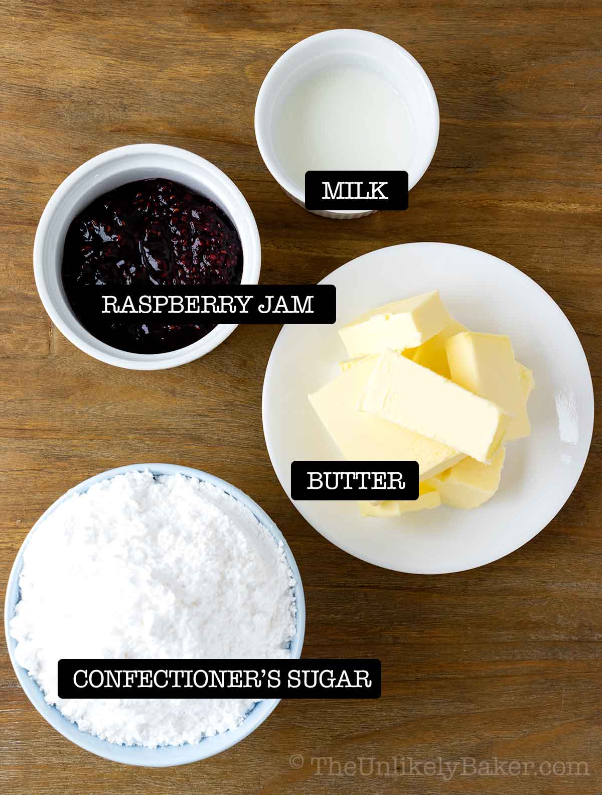 Ingredients for raspberry buttercream.
