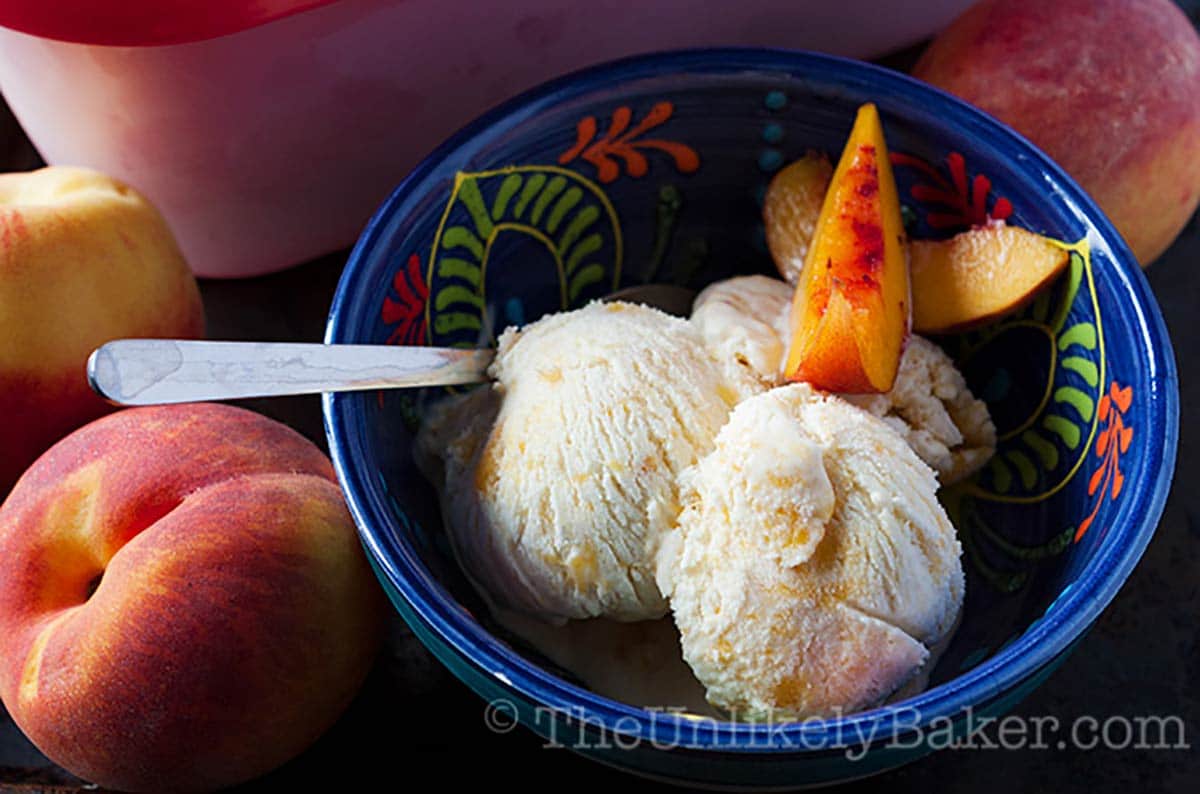 Scoops of peaches and cream ice cream.