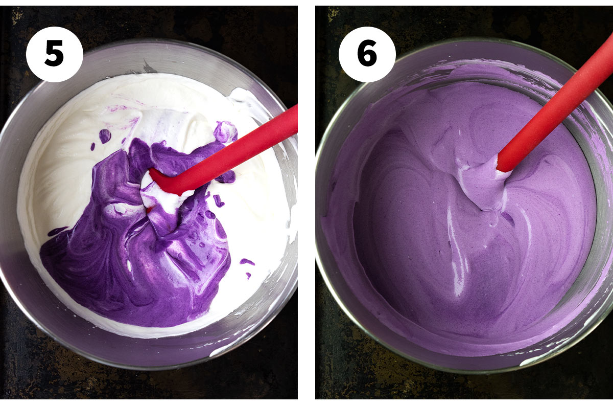Photo collage - fold ube mixture into whipped cream.