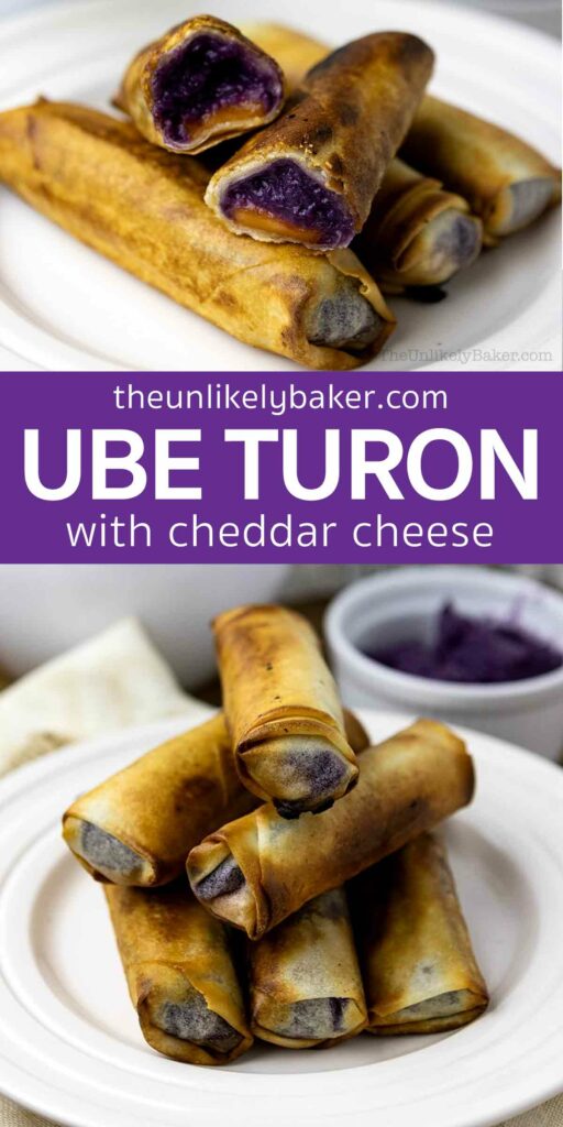 Pin for Cheesy Ube Turon Recipe.