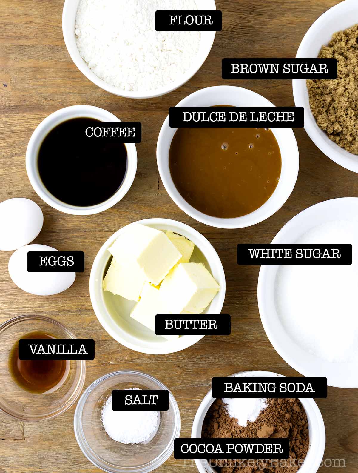 Ingredients for dulce de leche brownie recipe.
