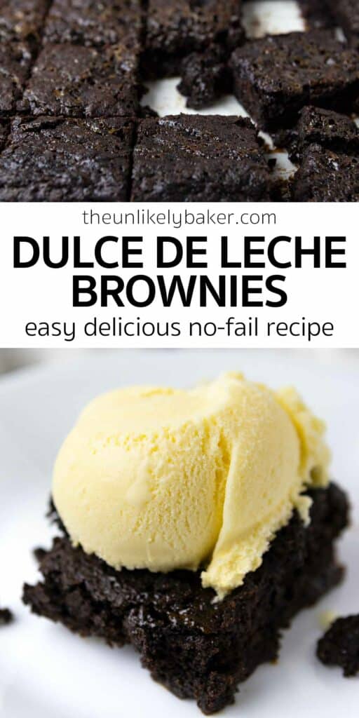Pin for No-Fail Dulce de Leche Brownies Recipe.