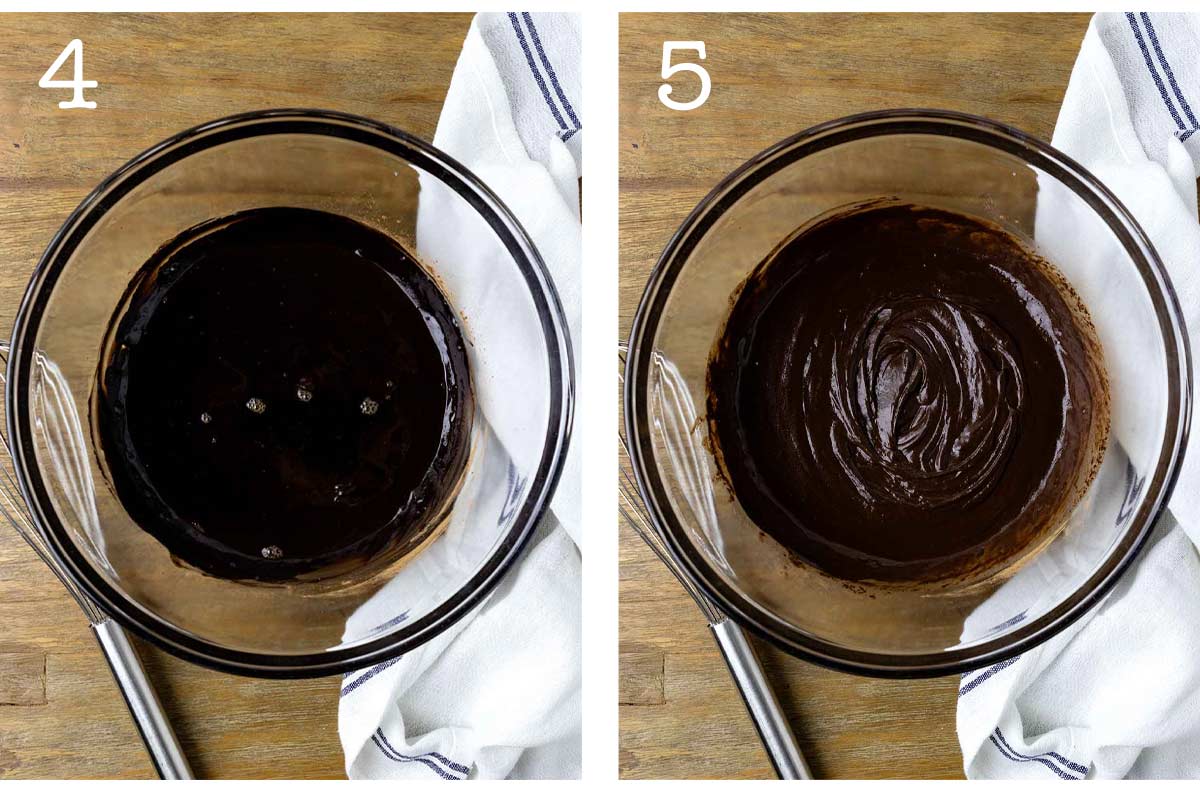 Photo collage - brownie batter in a bowl.