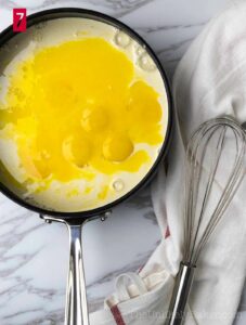 Egg yolk and egg mixture for custard filing.