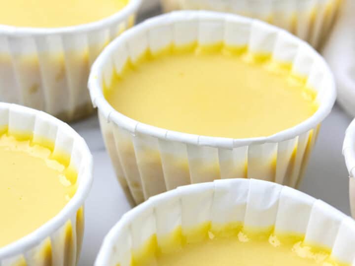 Close up shot of leche flan cupcakes.