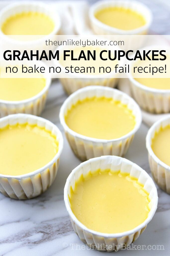 Pin for Graham Leche Flan Cupcakes.