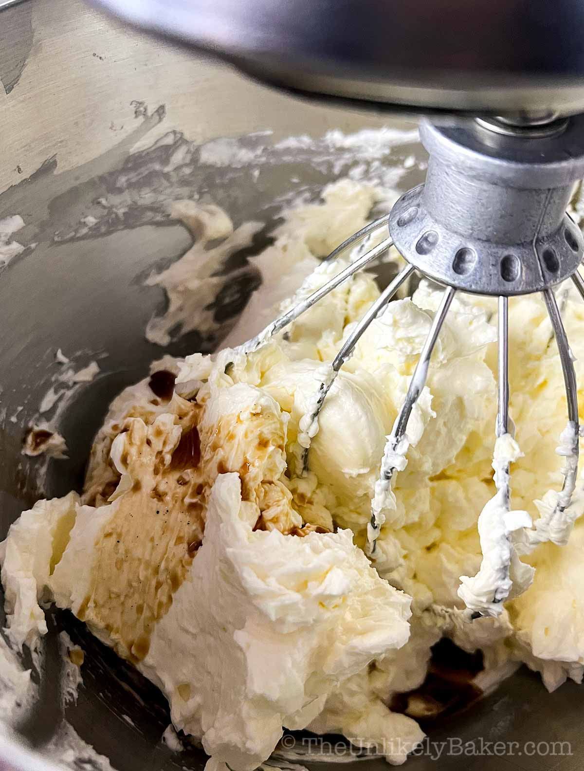 Vanilla extract added to Swiss meringue buttercream.