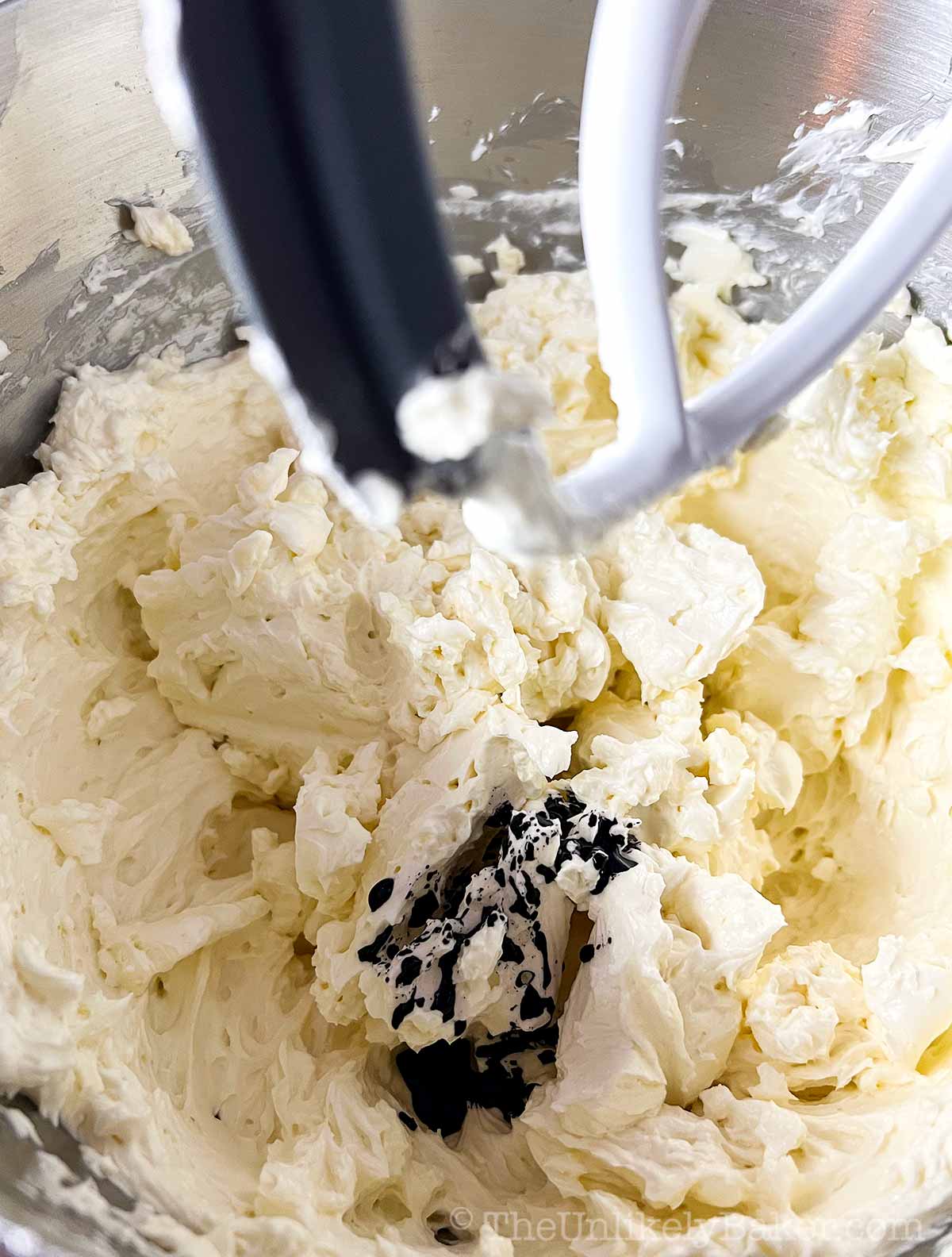 Ube extract added to Swiss meringue buttercream.