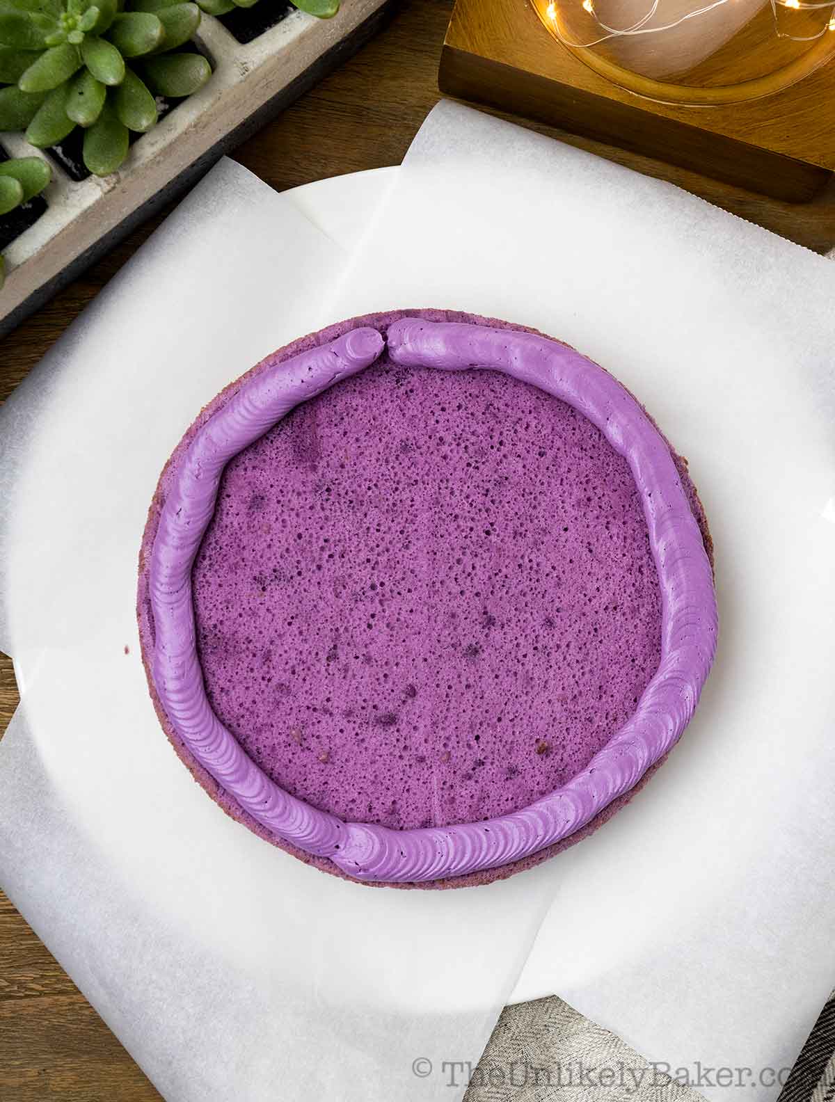 How to assemble ube cake.