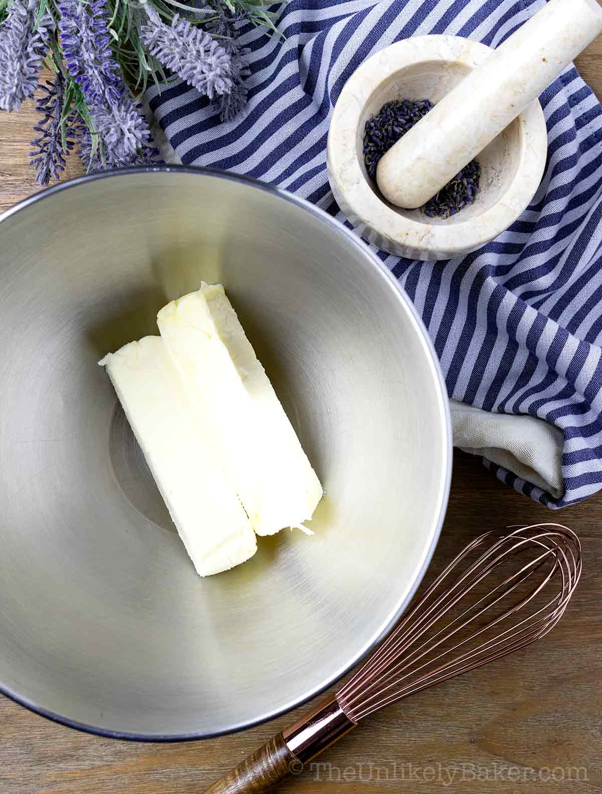 Softened butter in a bowl.