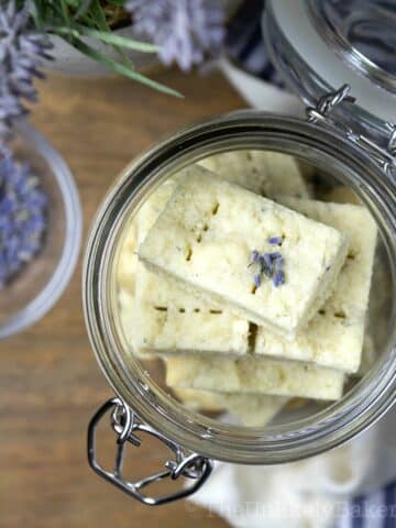 Lavender cookies in a jar.