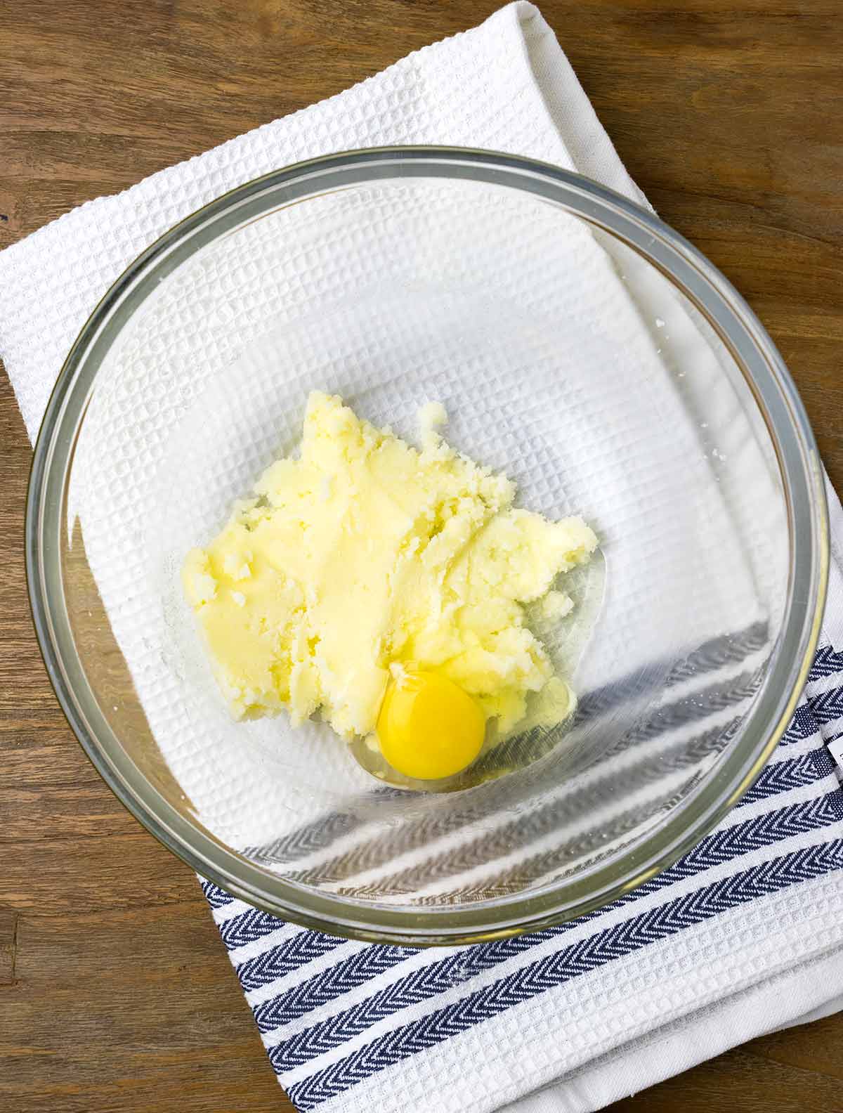 Creamed butter with egg.