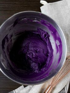 Ube cookie dough in a bowl.