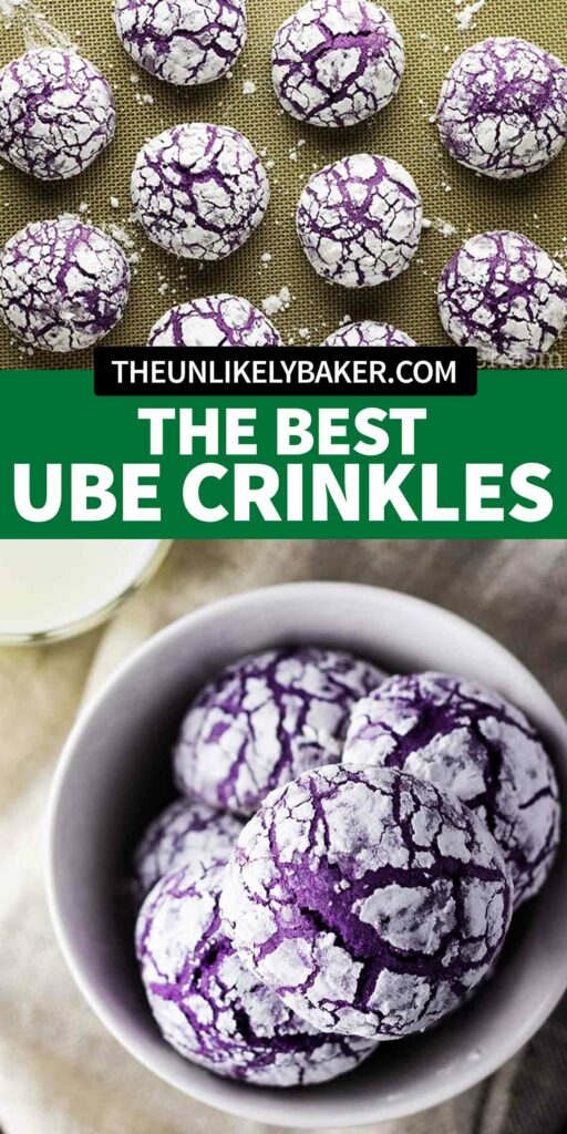 Pin for The Best Ube Crinkle Cookies.