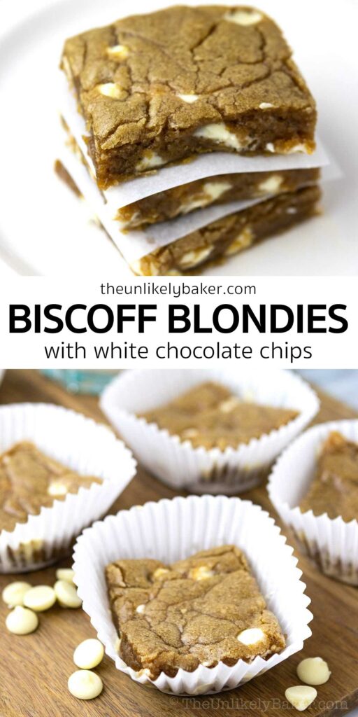 Pin for White Chocolate Biscoff Blondies.