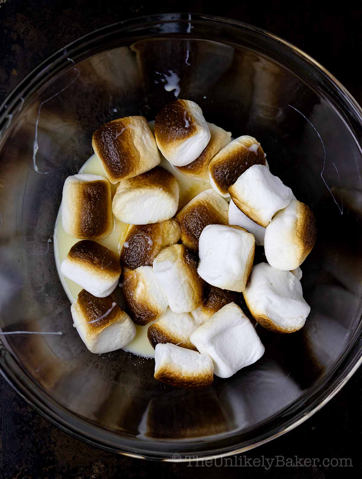 Charred marshmallows in a bowl.